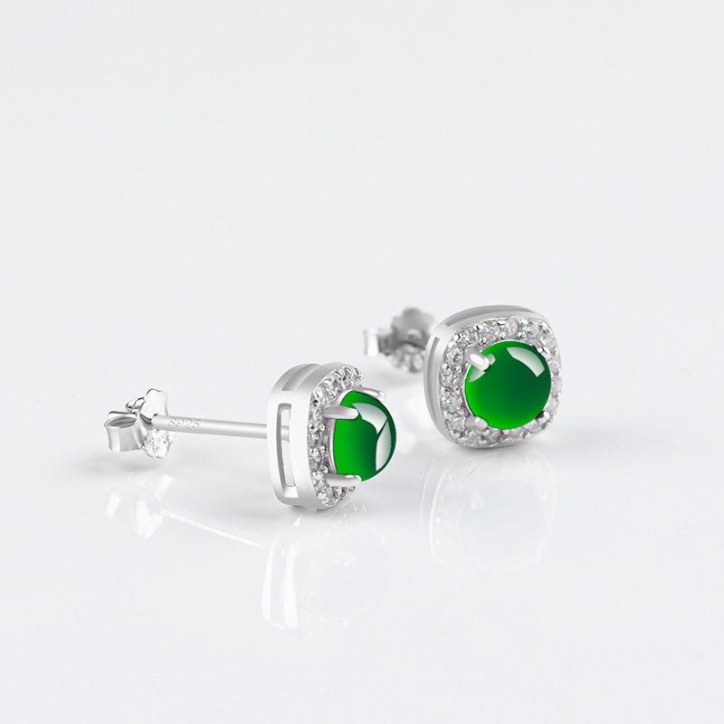 Natural Jade Green Round Earrings | S925 Silver Setting | Elegant Ice - Seed Jade Studs for Women - STAR8S