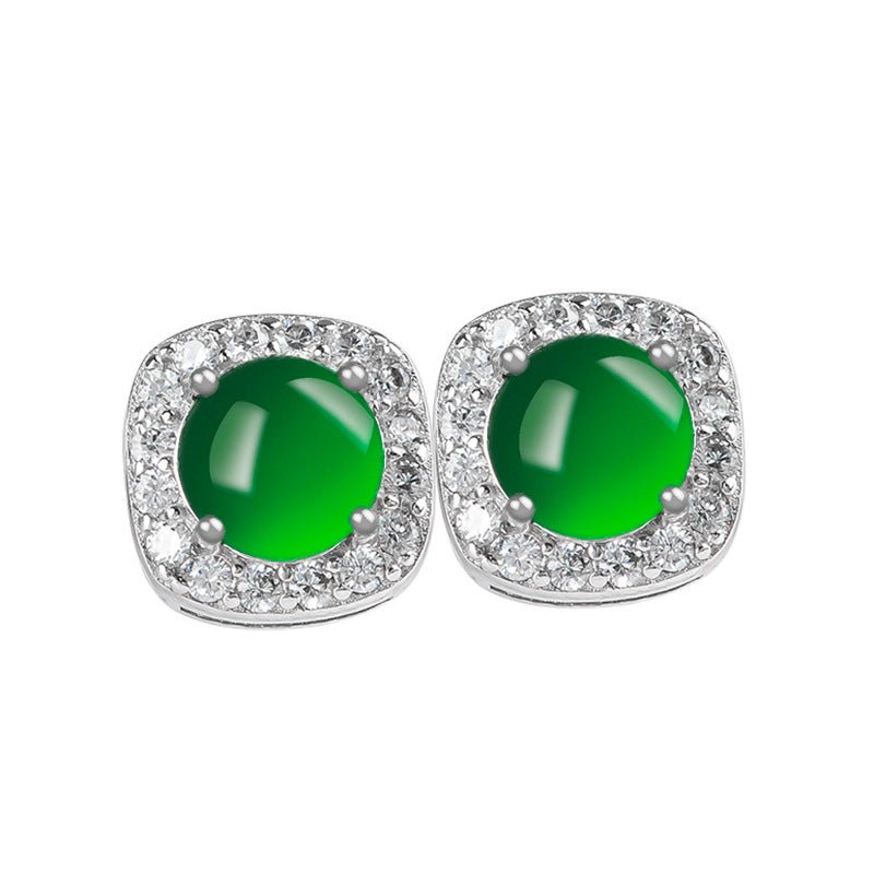 natural jade green round earrings | s925 silver setting | elegant ice - seed jade studs for women - star8s
