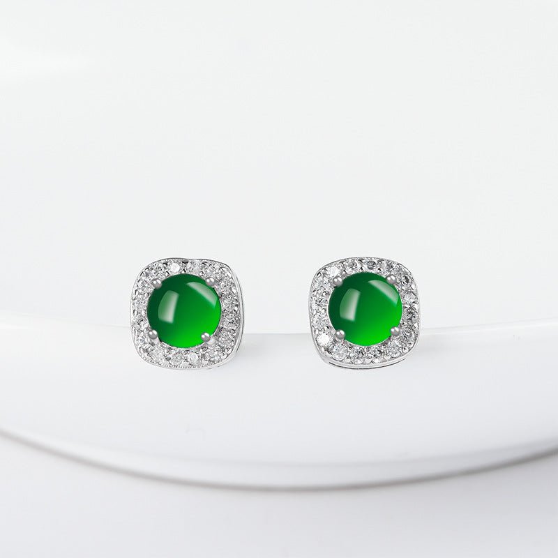 Natural Jade Green Round Earrings | S925 Silver Setting | Elegant Ice - Seed Jade Studs for Women - STAR8S