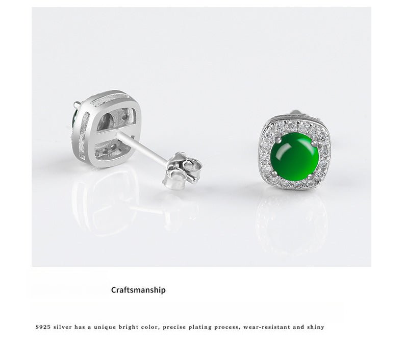 natural jade green round earrings | s925 silver setting | elegant ice - seed jade studs for women - star8s