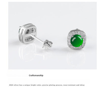 Natural Jade Green Round Earrings | S925 Silver Setting | Elegant Ice - Seed Jade Studs for Women - STAR8S
