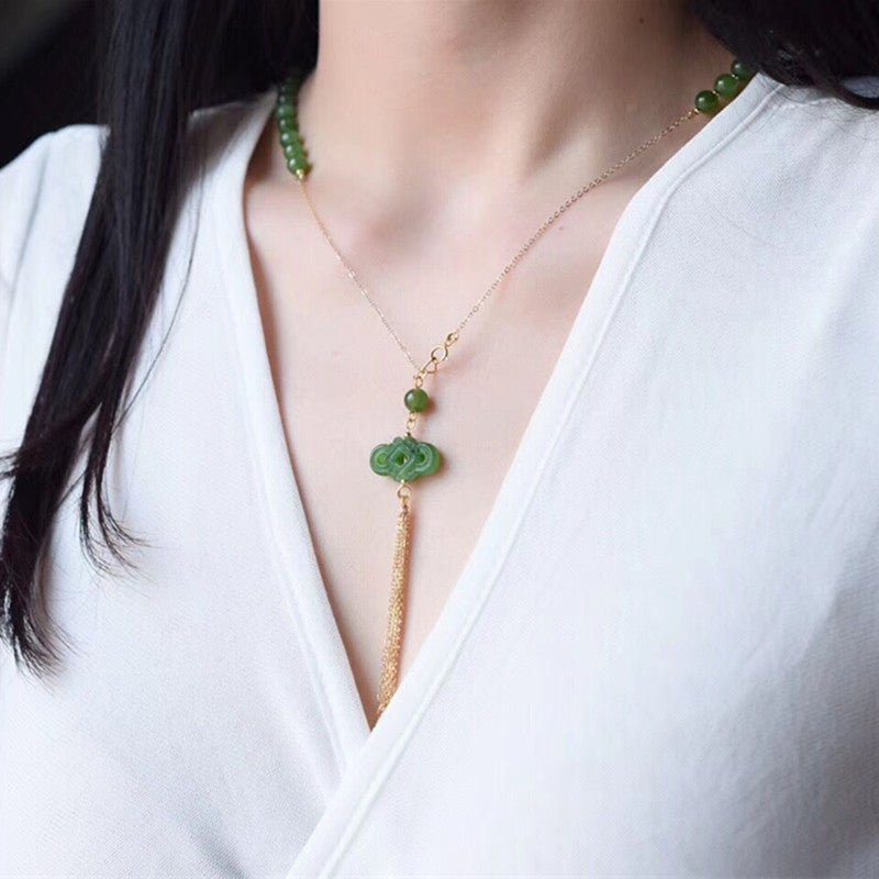 Natural Jade Necklace | Handcrafted 14K Gold - Plated Clavicle Chain for Women - Elegant and Timeless Fashion Jewelry 🌿💚 - STAR8S