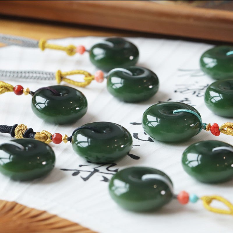 Natural Jade Peace Button Pendant Necklace - Unisex, Simple Vintage Charm - STAR8S