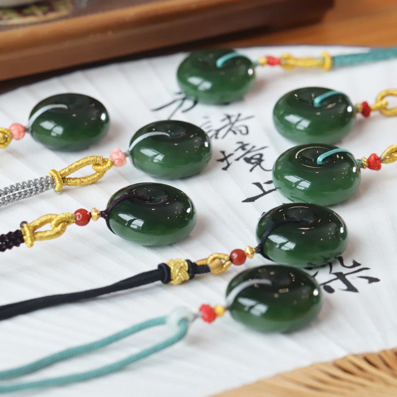Natural Jade Peace Button Pendant Necklace - Unisex, Simple Vintage Charm - STAR8S