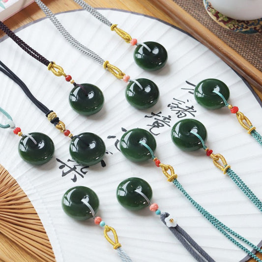 Natural Jade Peace Button Pendant Necklace - Unisex, Simple Vintage Charm - STAR8S