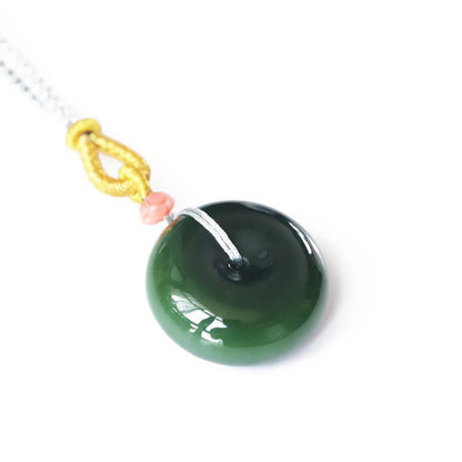 Natural Jade Peace Button Pendant Necklace - Unisex, Simple Vintage Charm - STAR8S