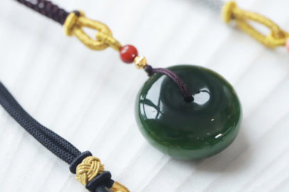 Natural Jade Peace Button Pendant Necklace - Unisex, Simple Vintage Charm - STAR8S