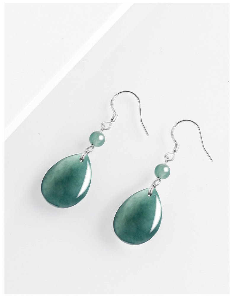 Natural jadeite blue water water drop earrings S925 silver ice jade fashion women's earrings, earrings are simple - STAR8S
