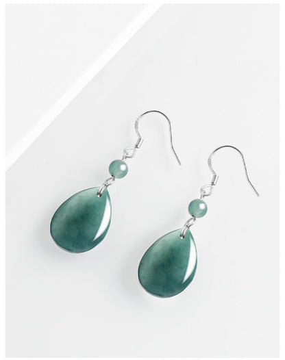 Natural jadeite blue water water drop earrings S925 silver ice jade fashion women's earrings, earrings are simple - STAR8S