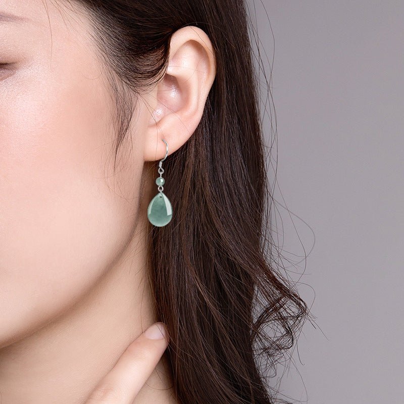 Natural jadeite blue water water drop earrings S925 silver ice jade fashion women's earrings, earrings are simple - STAR8S