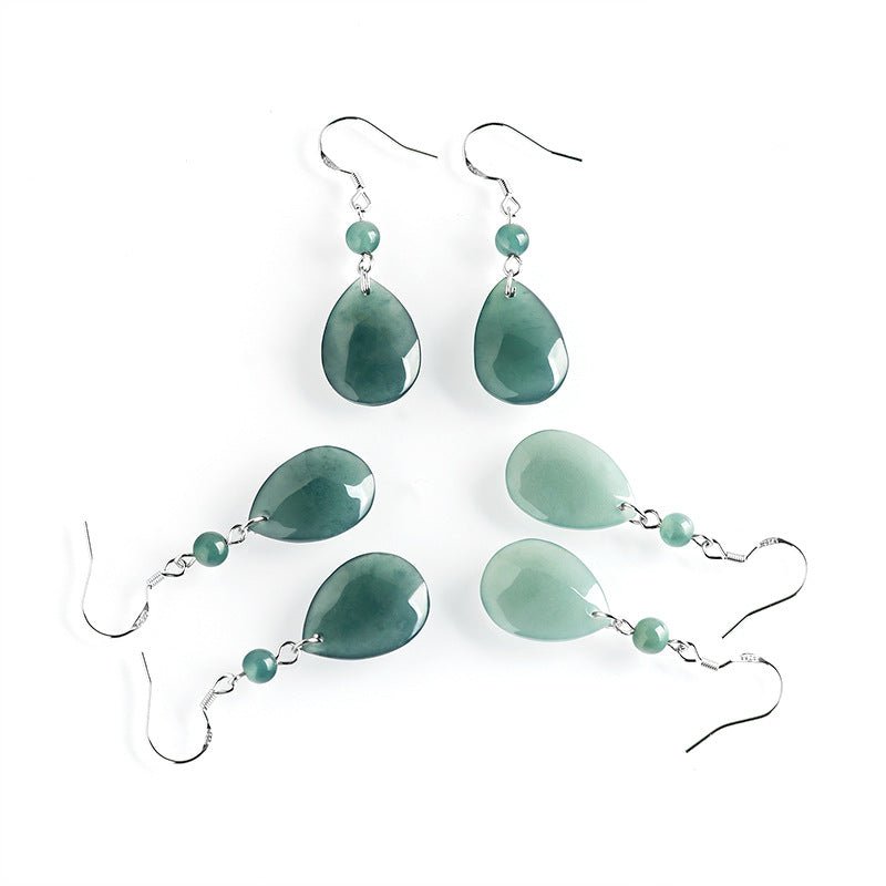 Natural jadeite blue water water drop earrings S925 silver ice jade fashion women's earrings, earrings are simple - STAR8S