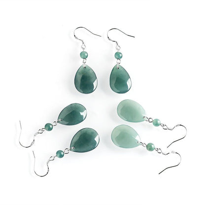 Natural jadeite blue water water drop earrings S925 silver ice jade fashion women's earrings, earrings are simple - STAR8S