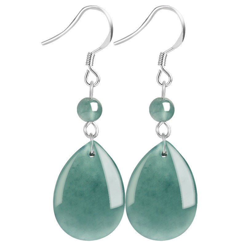Natural jadeite blue water water drop earrings S925 silver ice jade fashion women's earrings, earrings are simple - STAR8S