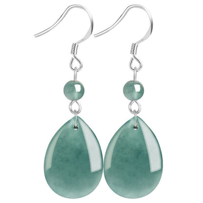 Natural jadeite blue water water drop earrings S925 silver ice jade fashion women's earrings, earrings are simple - STAR8S