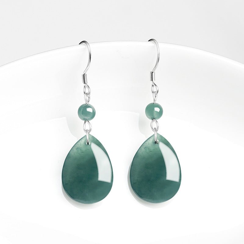 Natural jadeite blue water water drop earrings S925 silver ice jade fashion women's earrings, earrings are simple - STAR8S