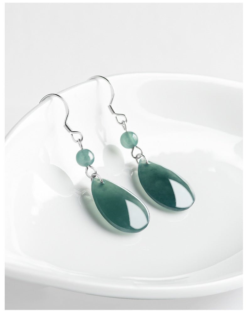 Natural jadeite blue water water drop earrings S925 silver ice jade fashion women's earrings, earrings are simple - STAR8S