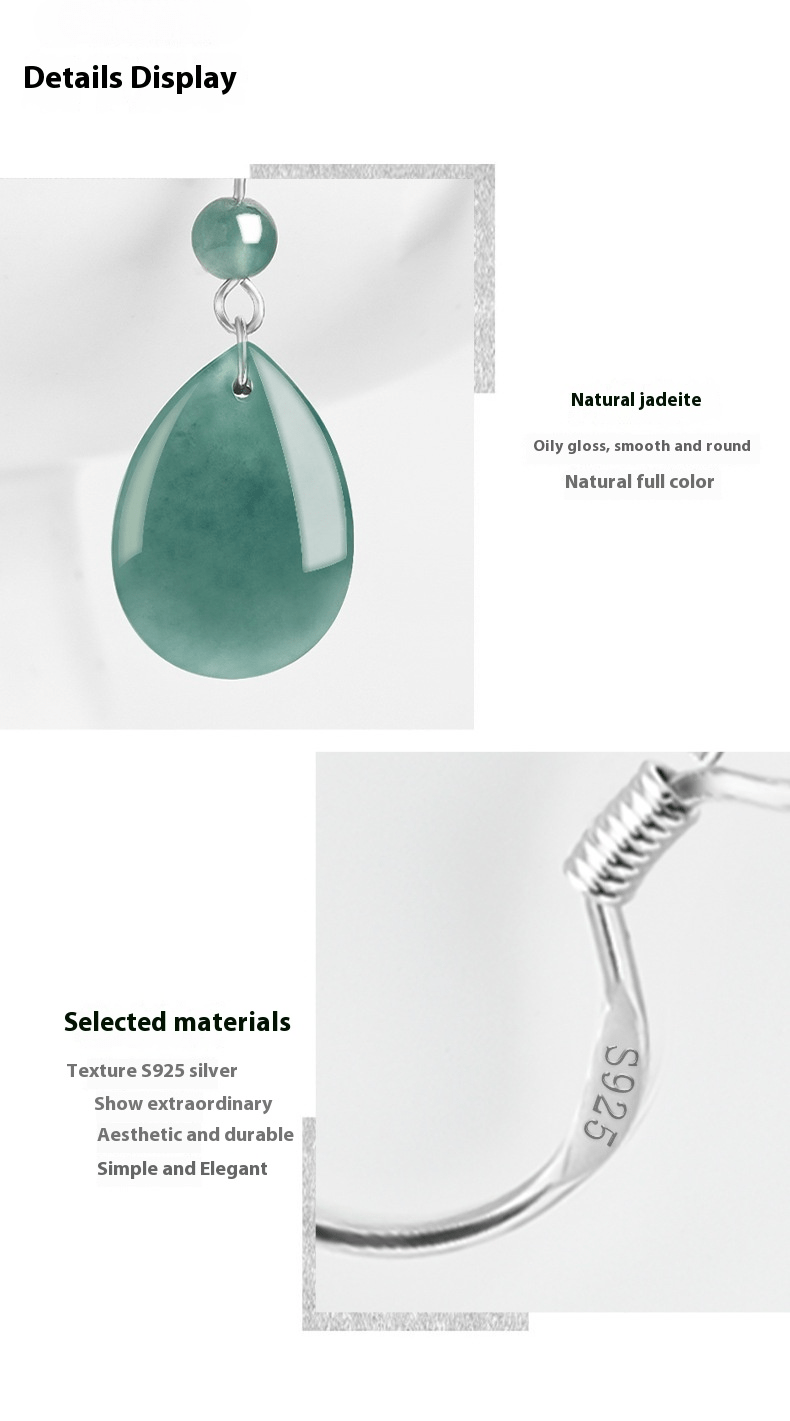 Natural jadeite blue water water drop earrings S925 silver ice jade fashion women's earrings, earrings are simple - STAR8S