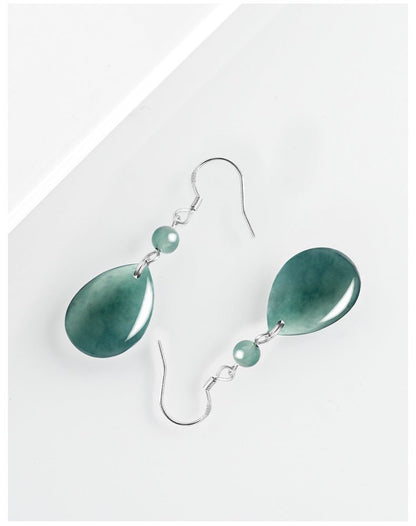 Natural jadeite blue water water drop earrings S925 silver ice jade fashion women's earrings, earrings are simple - STAR8S