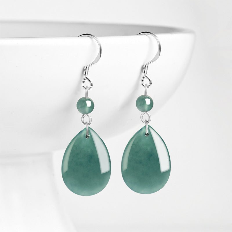 Natural jadeite blue water water drop earrings S925 silver ice jade fashion women's earrings, earrings are simple - STAR8S