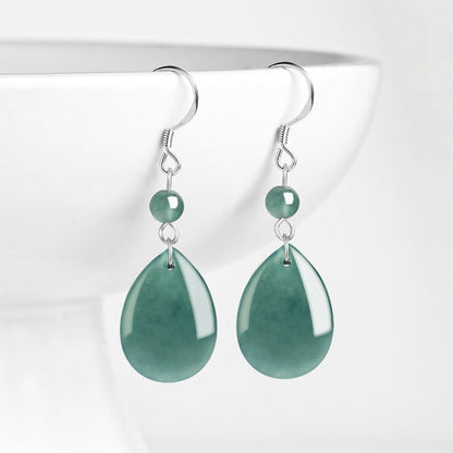 Natural jadeite blue water water drop earrings S925 silver ice jade fashion women's earrings, earrings are simple - STAR8S