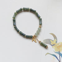 Natural Olive Jade Bamboo Segment Bracelet for Women - 6mm Jade Beads & Bamboo Leaf Charms | Elegant & Stylish Gift - STAR8S
