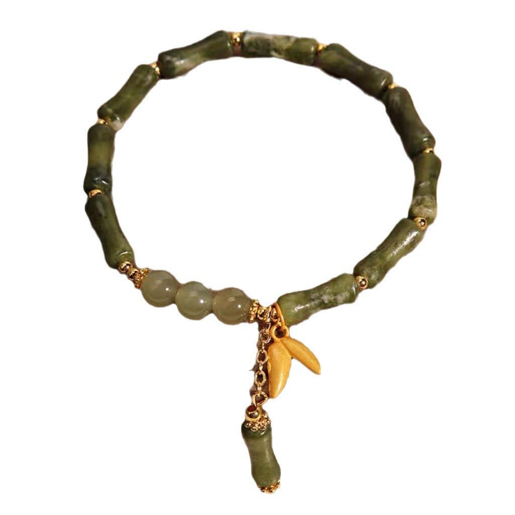 natural olive jade bamboo segment bracelet for women - 6mm jade beads & bamboo leaf charms | elegant & stylish gift - star8s