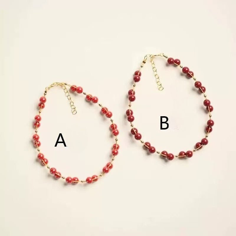 new chinese style cinnabar bracelet - emperor red cinnabar with purple gold | luxurious & minimalist gift - fashion jewelry for women - star8s