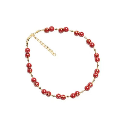 New Chinese Style Cinnabar Bracelet - Emperor Red Cinnabar with Purple Gold | Luxurious & Minimalist Gift - Fashion Jewelry for Women - STAR8S