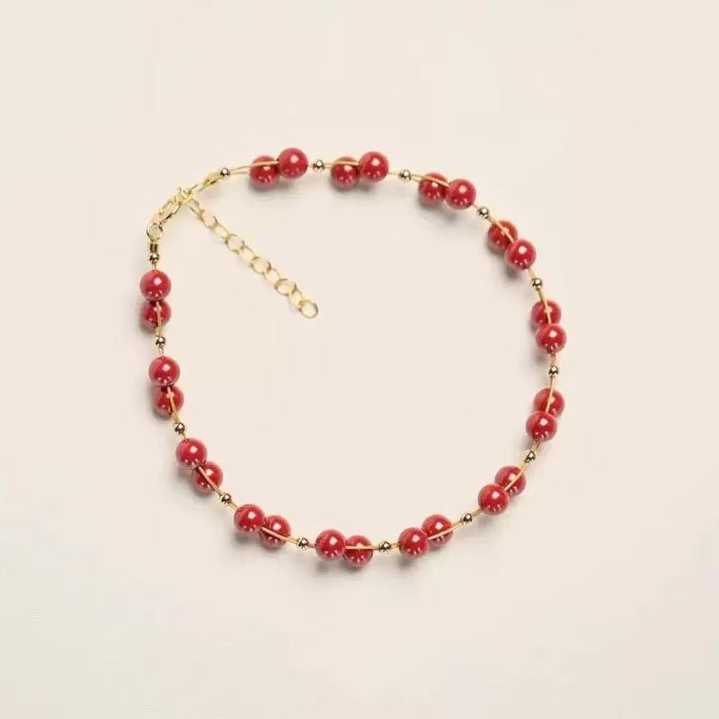 New Chinese Style Cinnabar Bracelet - Emperor Red Cinnabar with Purple Gold | Luxurious & Minimalist Gift - Fashion Jewelry for Women - STAR8S