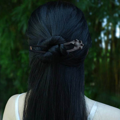 New U shaped Ebony Hairpin for Neo Chinese Vintage Premium Bun - STAR8S