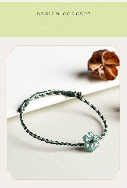 Original Jade Blue Orchid Flower Bracelet - Handcrafted Red String Bracelet for Couples - STAR8S