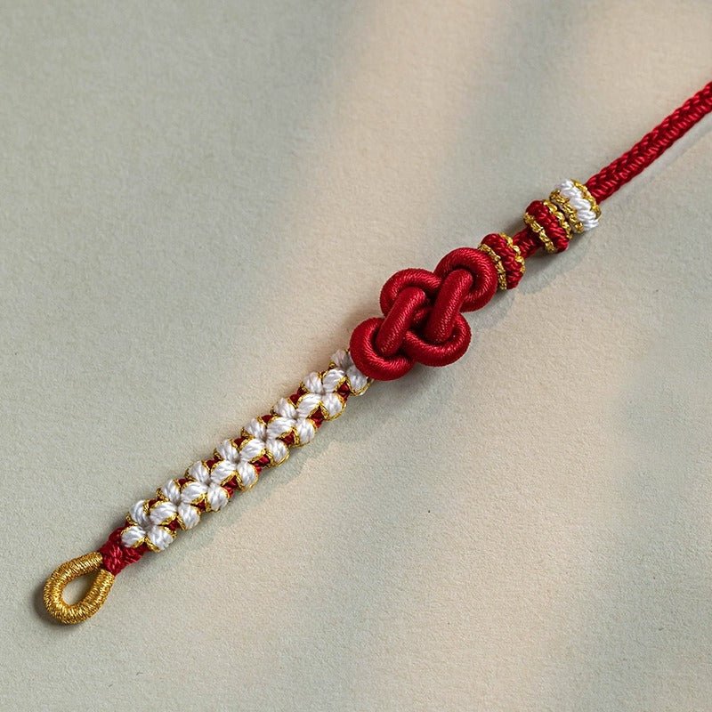 peach blossom knot red string bracelet | handmade with golden lily flower accents - good luck charm - star8s