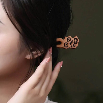 Peach Wood U shaped Double Prong Hairpin Trendy Minimalist Bun Styling Choice - STAR8S