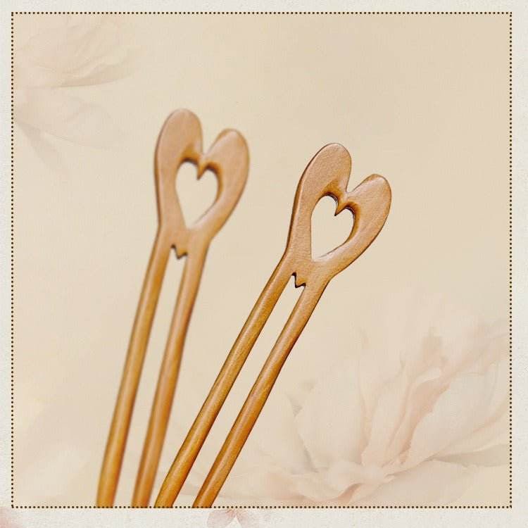 peach wood u shaped heart hairpin ideal for bun styling gifting - star8s