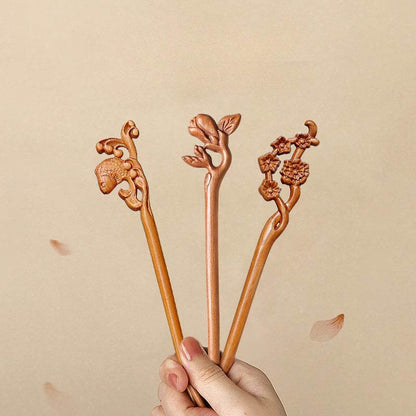 Peach Wood Vintage Chinese Hairpin for Stylish Bun & Gifting - STAR8S