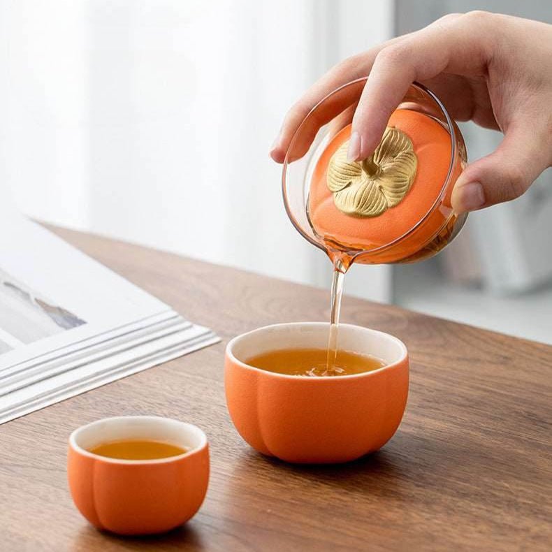 Persimmon Travel Tea Set Portable One Pot Two Cups for Gift - STAR8S