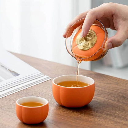 Persimmon Travel Tea Set Portable One Pot Two Cups for Gift - STAR8S