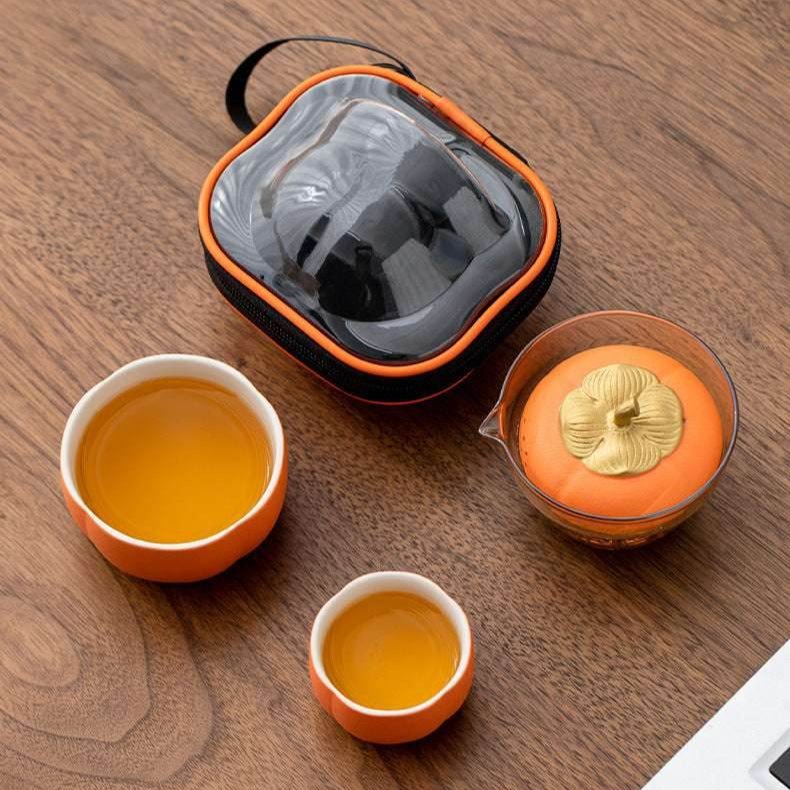 Persimmon Travel Tea Set Portable One Pot Two Cups for Gift - STAR8S
