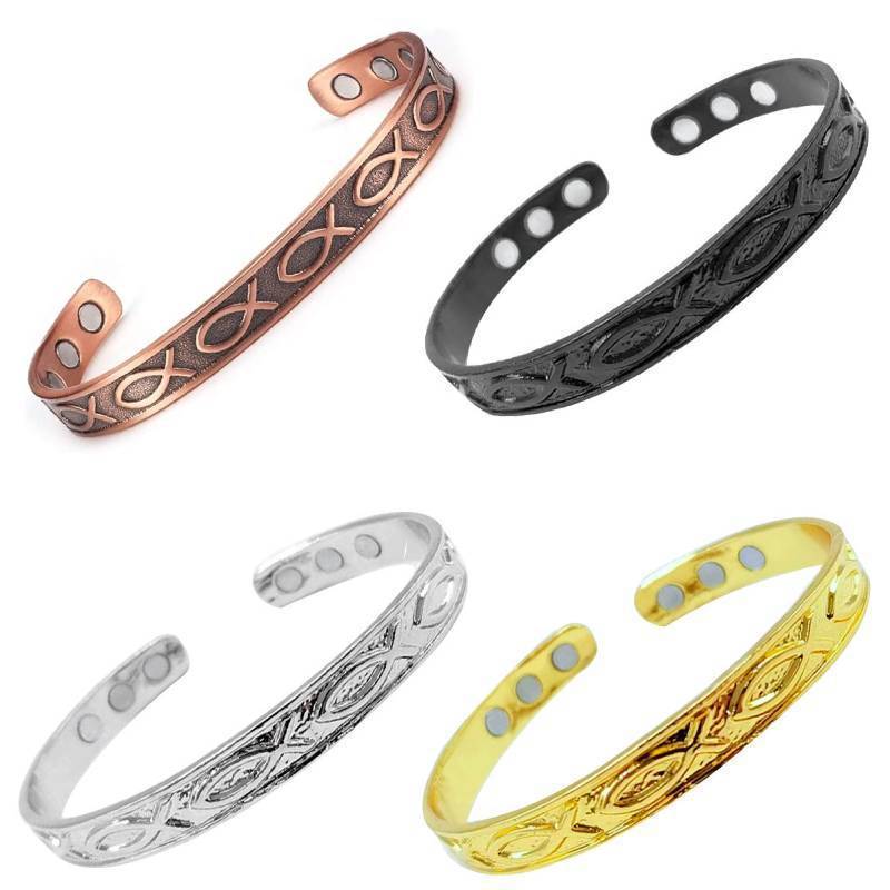 Personalized Fish Design Adjustable Alloy Bracelet – Retro Magnetic Open Cuff for Couples - STAR8S