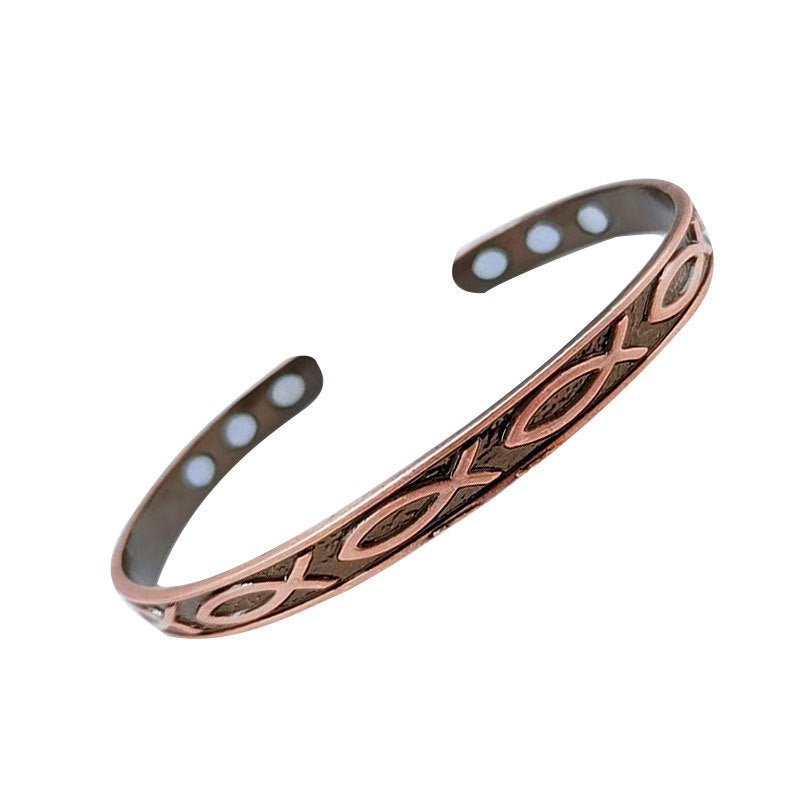 personalized fish design adjustable alloy bracelet – retro magnetic open cuff for couples - star8s