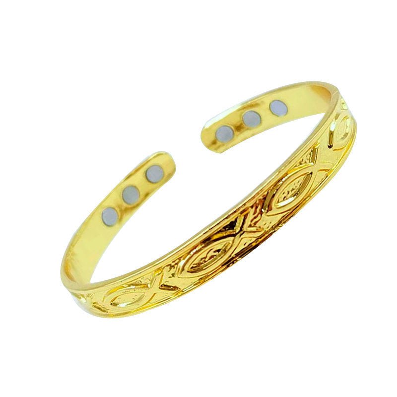 personalized fish design adjustable alloy bracelet – retro magnetic open cuff for couples - star8s
