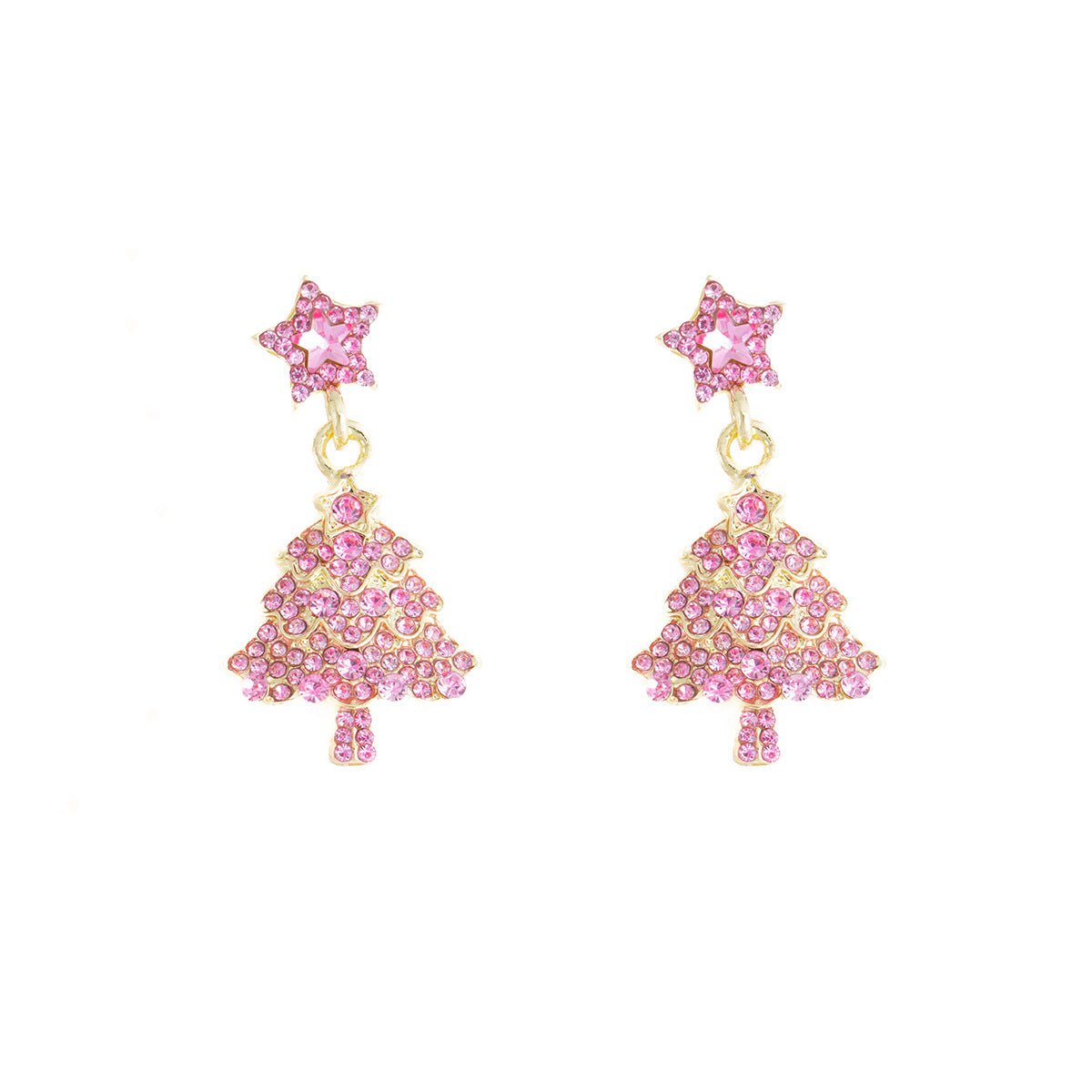 pink christmas tree earrings – sparkling holiday jewelry for women | festive rhinestone dangle earrings - star8s