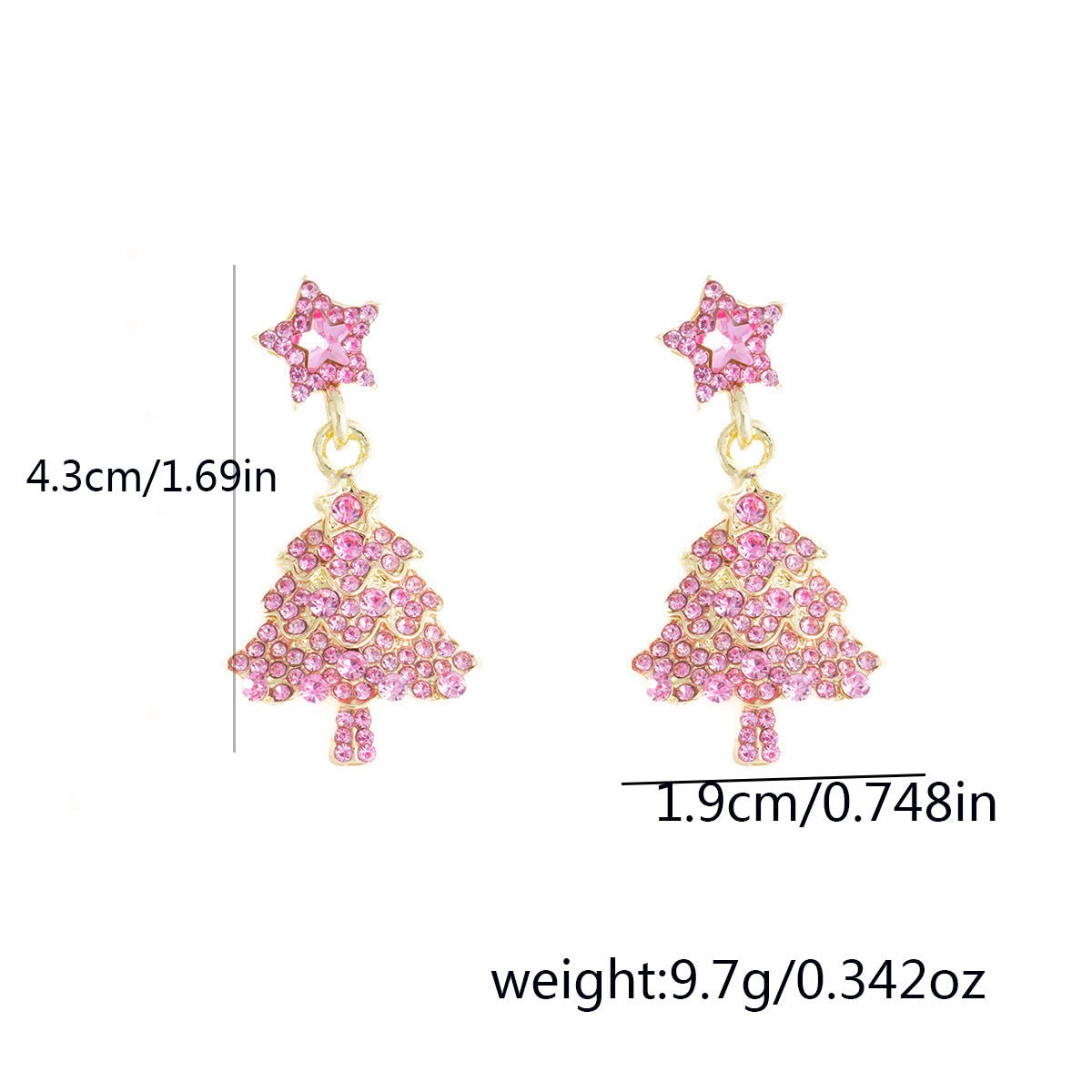 pink christmas tree earrings – sparkling holiday jewelry for women | festive rhinestone dangle earrings - star8s