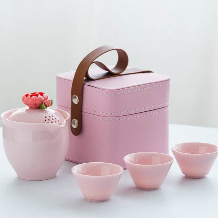 Pink Handmade Pinched Flower Tea Set Portable Camping Kuaike Gift Set - STAR8S