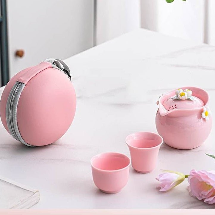 Pink Handmade Pinched Flower Tea Set Portable Camping Kuaike Gift Set - STAR8S