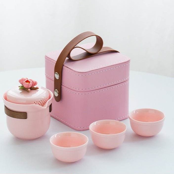 Pink Handmade Pinched Flower Tea Set Portable Camping Kuaike Gift Set - STAR8S