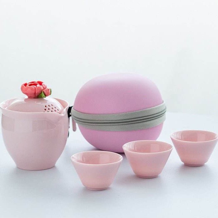 pink handmade pinched flower tea set portable camping kuaike gift set - star8s