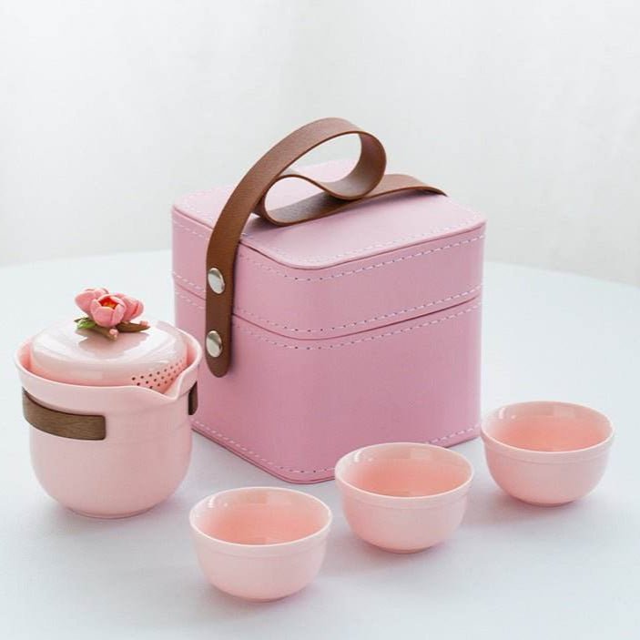 Pink Handmade Pinched Flower Tea Set Portable Camping Kuaike Gift Set - STAR8S