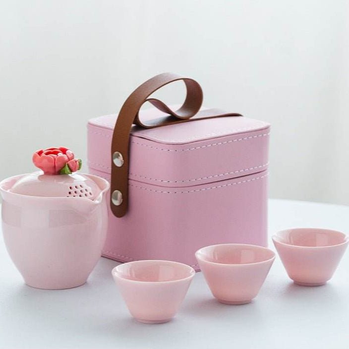 pink handmade pinched flower tea set portable camping kuaike gift set - star8s