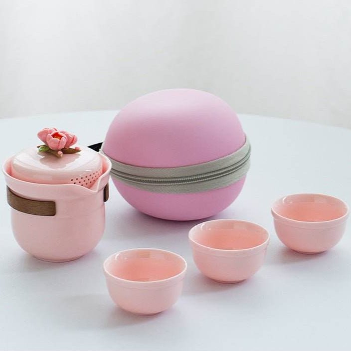 pink handmade pinched flower tea set portable camping kuaike gift set - star8s